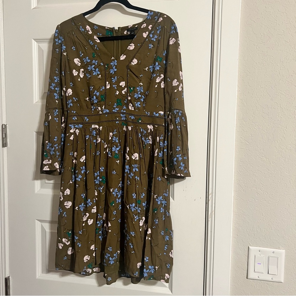 Ann Taylor Olive Dress with Floral Accents